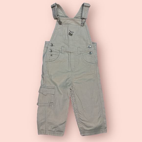 Vtg CORDUROY Overall Jumper Pants Size 18-24 Gymboree Embroidered Drum Tan 2002 - Picture 2 of 4